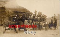 1911 RPPC PHOTO KENNEDY INDIANA Early Steam Farm Tractor & Equipment Crew VG