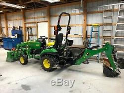2015 John Deere 1025R Tractor with Backhoe and D120 Loader