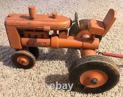 ANTIQUE Peter-Mar 1/12 Wooden Allis-Chalmers Orange TOY Farm Tractor & WAGON