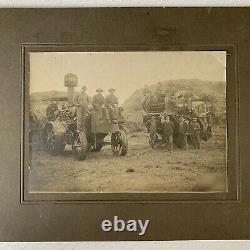 Antique Cabinet Card Photo Farm Tractor Combine Hay Men Farmers Occupational
