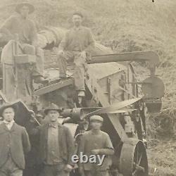 Antique Cabinet Card Photo Farm Tractor Combine Hay Men Farmers Occupational