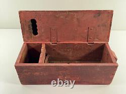 Antique Wood Cast Iron Tractor Tool Box with Oil Can Anti Tip farm NICE