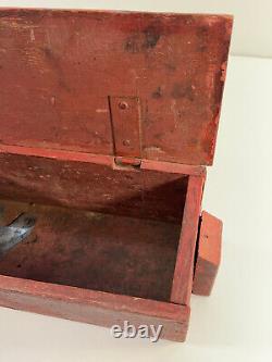 Antique Wood Cast Iron Tractor Tool Box with Oil Can Anti Tip farm NICE