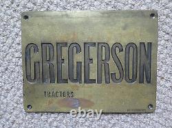 BRASS SIGN FOR GREGERSON TRACTORS BURMEISTER USA c1940s FARM MACHINERY