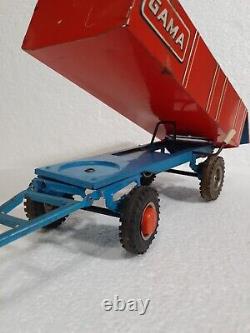 Gama Germany Toy Farm Tractor Wind Up with Dump Trailer