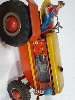 Gama Germany Toy Farm Tractor Wind Up with Dump Trailer