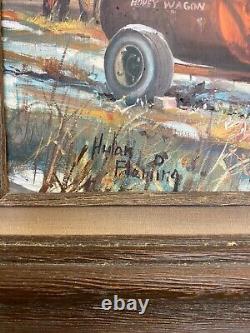 Honey Wagon vintage original oil painting framed and SIGNED by Hulan Fleming