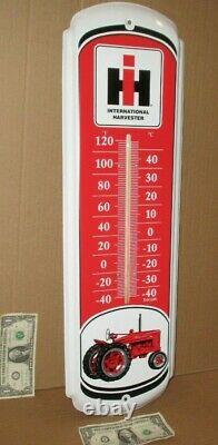 INTERNATIONAL HARVESTER IH THERMOMETER SIGN Shows Early Red I H Farm Tractor