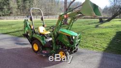 JOHN DEERE 1023E 4X4 COMPACT TRACTOR With LOADER BELLY MOWER & BACKHOE 138 HOURS