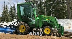 JOHN DEERE 4100 Compact Tractor Loader 4x4 with Cab Heat Snow Plow, Brush Hog Fork