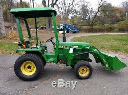 John Deere 855 diesel tractor with loader, cab, snow plow and mowing deck