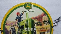 John Deere Porcelain Sign Pinup Girl Harvester Farm Tractor Gas Oil Truck