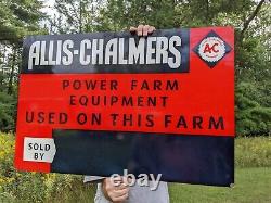 Large Old Vintage Allis-chalmers A-c Porcelain Farm Sign Tractor