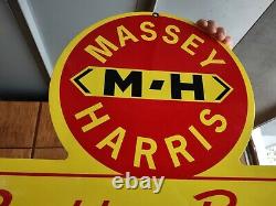Large Old Vintage Massey Harris M-h Tractor Farm Machinery Porcelain Metal Sign