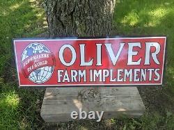 Large Vintage Oliver Tractor Farm Porcelain Sign 35 X 12