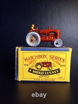 Matchbox Lesney #4B Massey Harris Tractor 1957 In Original B Type Box