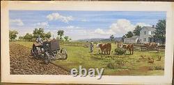 Original Artwork Painting of an Early US Farming Scene showing Industrialization