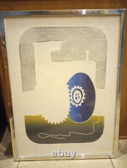 Original Signed Embossed Painting Farm Tractor Abstract Framed Limited Edition