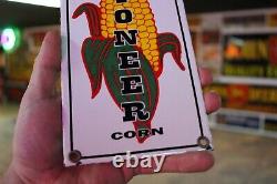 Pioneer Hybrid Seed Corn Farm Dealer Porcelain Metal Sign Feed Tractor Barn Gas