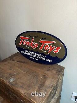 Tonka toys dump truck gas oil farm tractor embossed metal sign