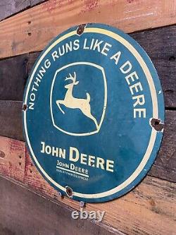 Vintage 12 John Deere Porcelain Sign Gas Station & Oil Farming Tractor Supply
