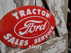 Vintage 1959 Ford Porcelain Sign Gas Farm Tractor Dealer Sales Service Barn Oval