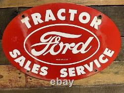 Vintage 1959 Ford Tractor Porcelain Sign Red Oval Farm Equipment Gas Advertising