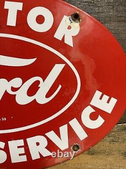 Vintage 1959 Ford Tractor Porcelain Sign Red Oval Farm Equipment Gas Advertising