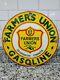 Vintage 1961 Farmers Union Porcelain Sign Farm Barn Tractor Cor. Seed Gas Oil