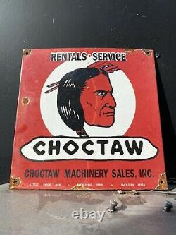 Vintage CHOCTAW Porcelain Sign MACHINERY Gas Oil Sale Service Tractor Farm Barn