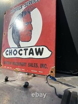 Vintage CHOCTAW Porcelain Sign MACHINERY Gas Oil Sale Service Tractor Farm Barn