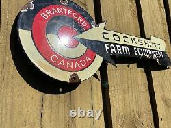 Vintage COCKSHUTT Porcelain Sign RARE FARM EQUIPMENT Tractor Canada Barn Gas Oil