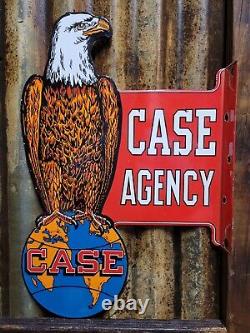 Vintage Case Agency Porcelain Flange Sign Farming Tractor Dealer Eagle Service