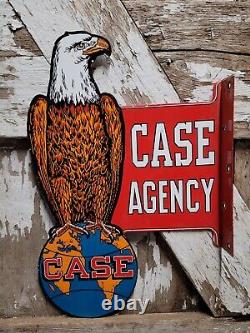 Vintage Case Agency Porcelain Flange Sign Farming Tractor Dealer Eagle Service