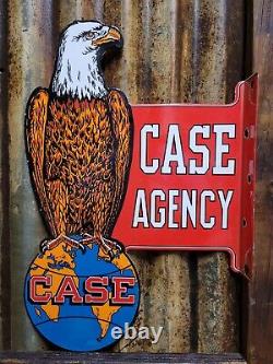 Vintage Case Agency Porcelain Flange Sign Farming Tractor Dealer Eagle Service