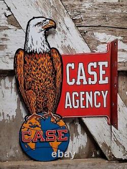 Vintage Case Agency Porcelain Flange Sign Farming Tractor Dealer Eagle Service