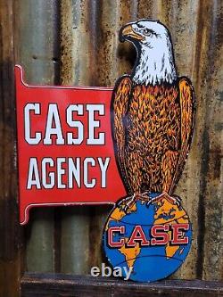 Vintage Case Agency Porcelain Flange Sign Farming Tractor Dealer Eagle Service