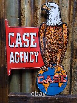 Vintage Case Agency Porcelain Flange Sign Farming Tractor Dealer Eagle Service