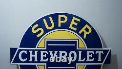 Vintage Chevrolet Super Service Chevy Porcelain Metal Dealership 20 Bowtie Sign