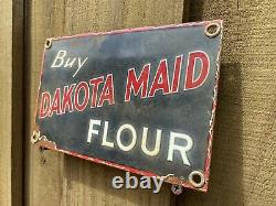 Vintage Dakota Maid Flour Porcelain Sign Gas Oil Old Farm Corn Tractor Food