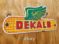 Vintage Dekalb Porcelain Sign Farm Corn Feed Seed Farming Tractor Cow Gas 22x11