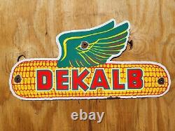 Vintage Dekalb Porcelain Sign Metal Farm Corn Feed Seed Farming Tractor Gas Oil