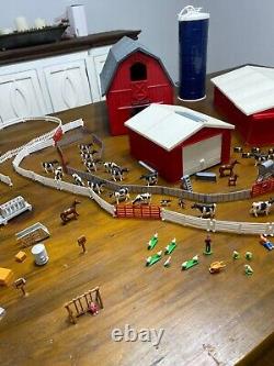 Vintage Ertl Farm Toy Set Barn House Garage Animals Silo Tractors figures & More