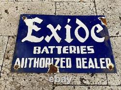 Vintage Exide Porcelain Sign Batteries Gas Oil Farm Tractor Truck Garage Service