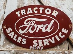 Vintage Ford Porcelain Old Sign 1959 Tractor Dealer Sales Service 19 Farming