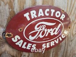 Vintage Ford Porcelain Sign Tractor Dealer Sales Service 19 Farming Gas & Oil