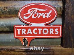 Vintage Ford Porcelain Sign Tractor Plate Topper Farming Equipment Dealer Sales