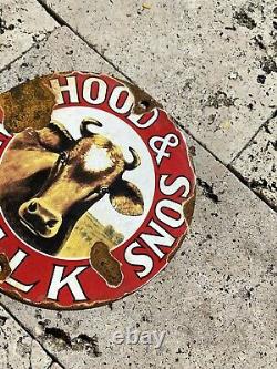 Vintage HP Hood Son Milk Porcelain 6 Sign Old Dairy Farm Cow Oil Gas Tractor