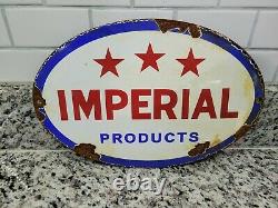 Vintage Imperial Porcelain Sign Old Tractor Farming Feed Cow Flour Seed Gas Oil