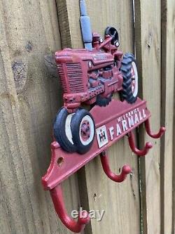Vintage International Harvester Cast Iron Sign Farmall Tractor Farm Coat Hook